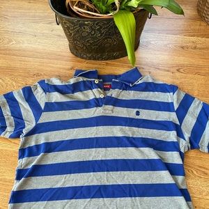 Izod blue and grey striped polo shirt - large